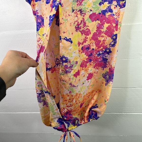 TRUE FREEDOM Orange Purple Pink Wide Flutter Sleeve Long Tunic Shirt Top Size M - Picture 5 of 11